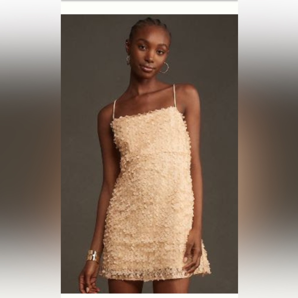 ANTHROPOLOGIE 3D FLORAL EMBELLISHED MINI DRESS PEACH SIZE S - Picture 2 of 10